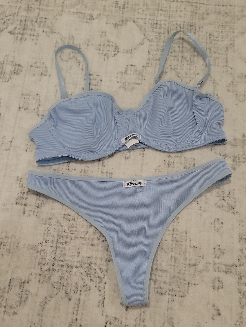 Dream Ribbed Underwire Bikini Set in Light Blue